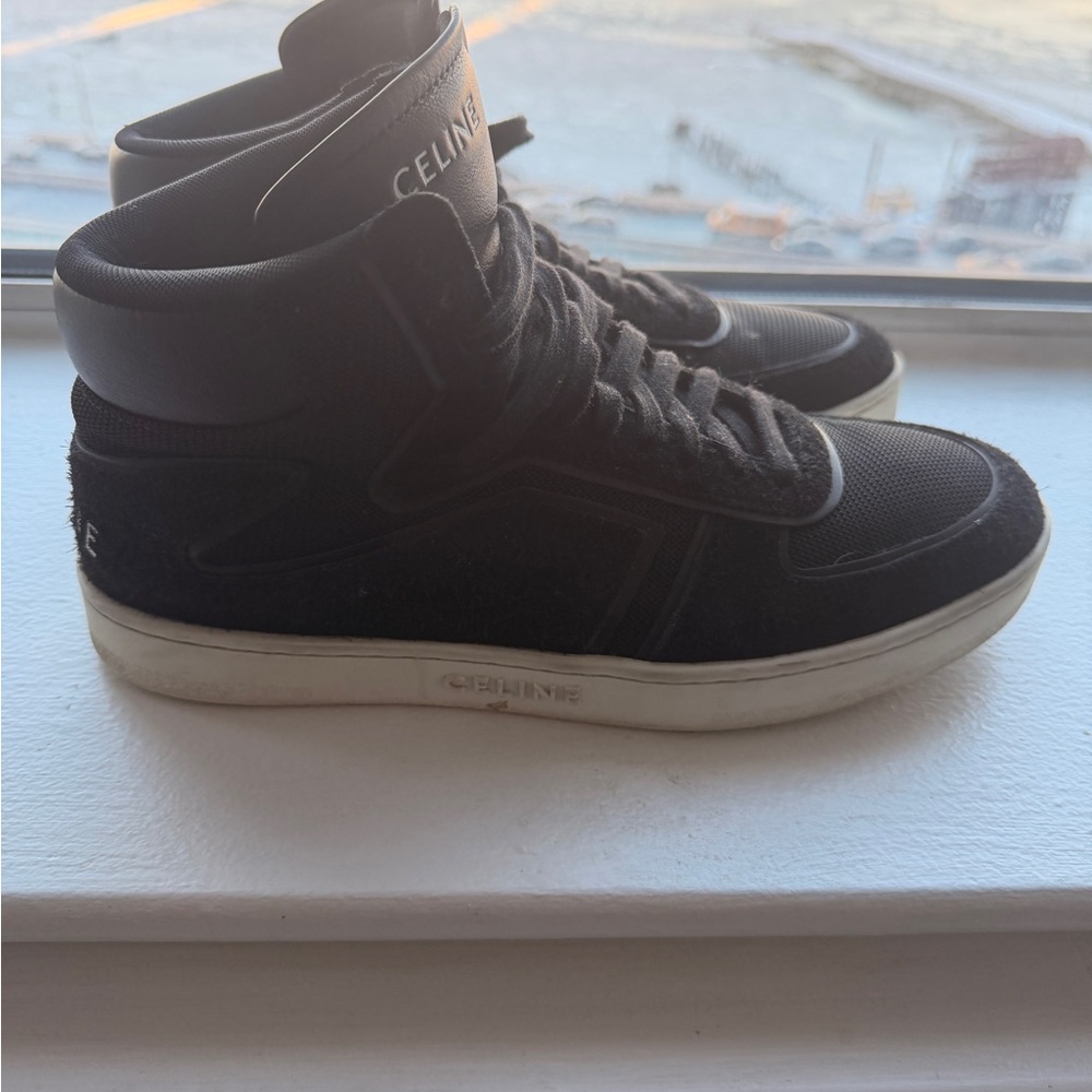 Celine Men's Black and White High-Top Sneakers - Picture 2 of 7